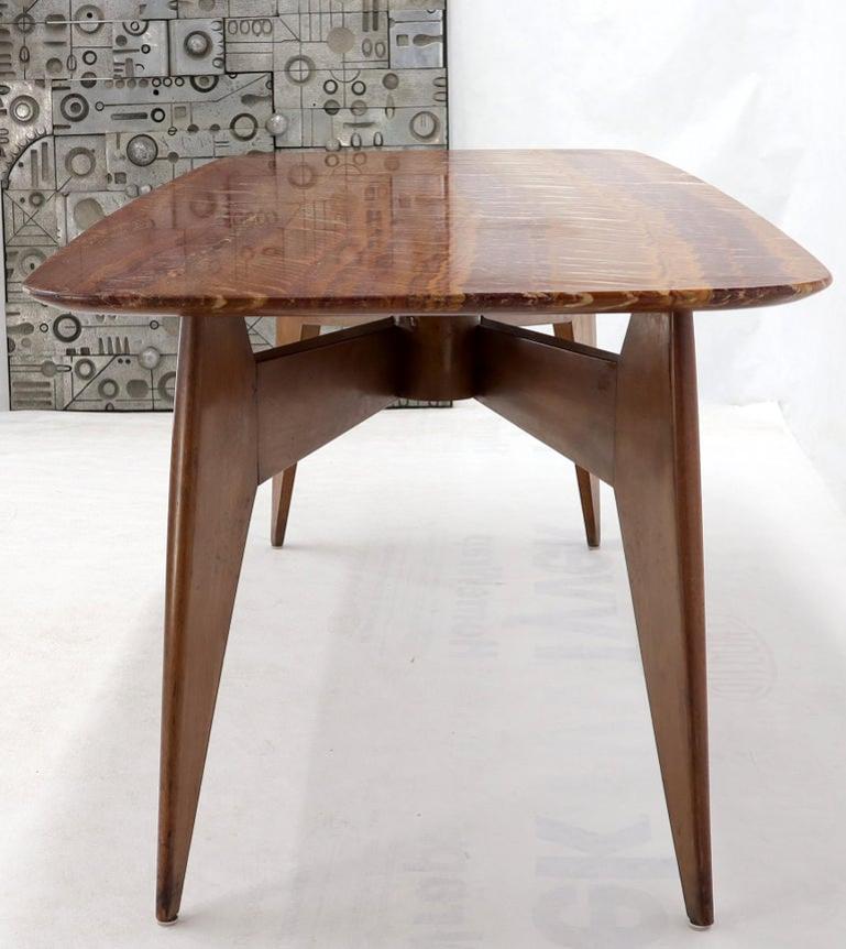 Rouge Boat Shape Marble Top Dining Table on Compass Shape Solid Walnut Legs