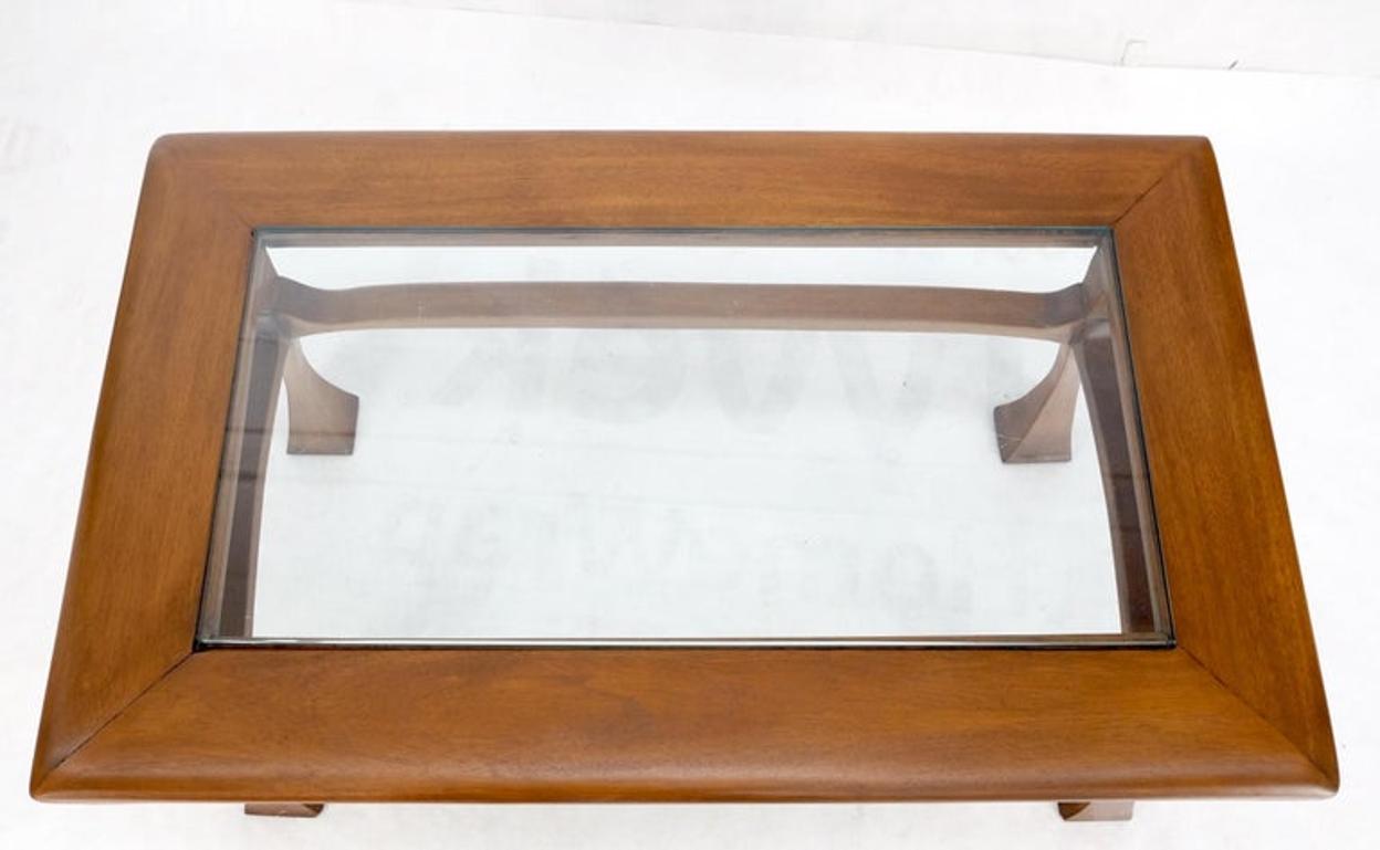 Art Nouveau Solid Carved Teak Unusual Rectangle Coffee Table Thick Glass Top