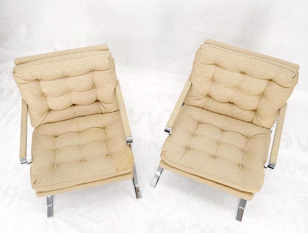 Pair of Mid-Century Modern Polished Stainless Steel Bauhaus Arm Lounge Chairs