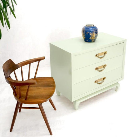 Light Olive Lacquer Oriental Base Legs 3 Drawer Accent Dresser Bachelor Chest