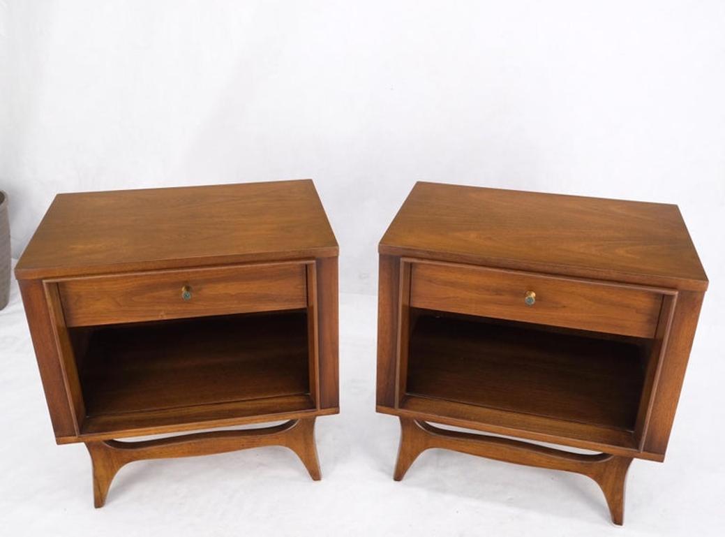 Pair Walnut One Drawer Mid-Century Modern End Tables Night Stands Mint!