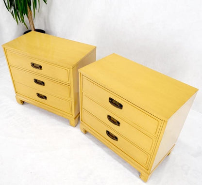 Pair Davis Mid-Century Modern Lemon Yellow Drop Pulls 3 Drawers Bachelor Chests