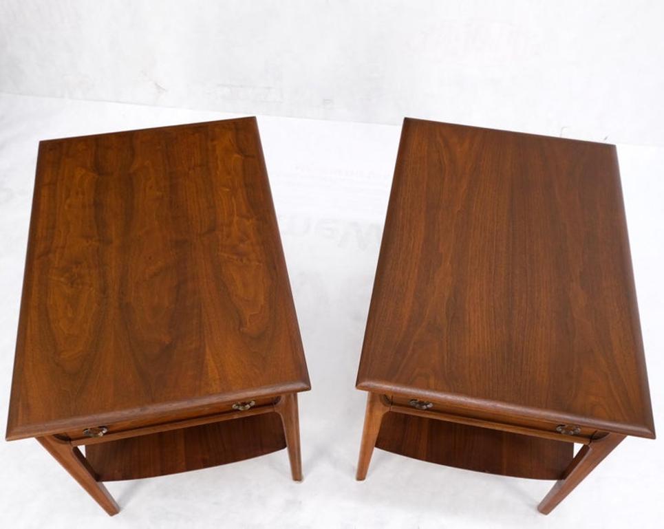 Pair of Walnut One Drawer Bottom Shelf Rectangle End Tables Mint Condition