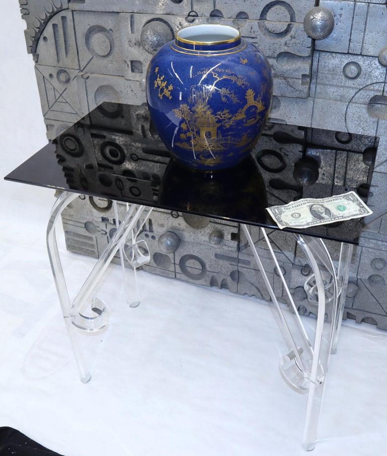 Bent Lucite Legs Black Smoked Glass Top Side End Table