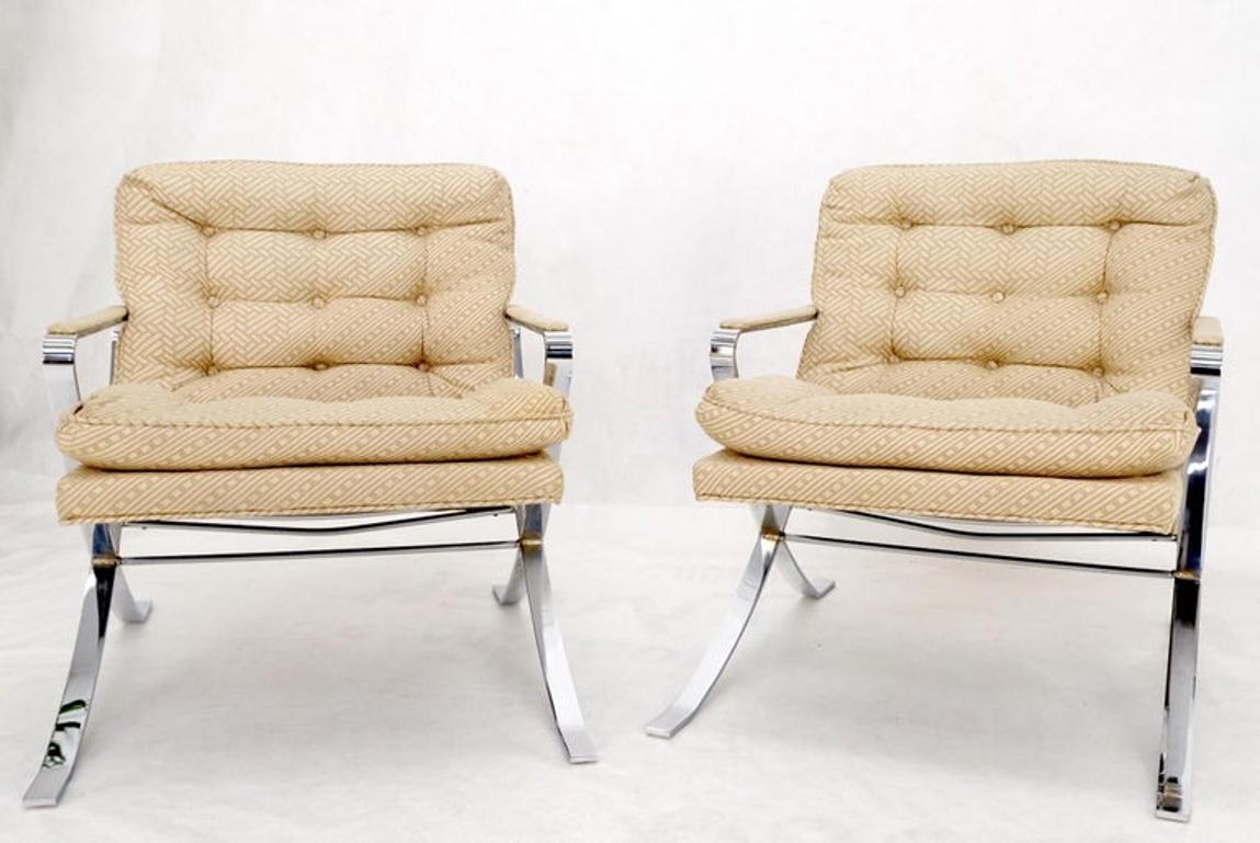 Pair of Mid-Century Modern Polished Stainless Steel Bauhaus Arm Lounge Chairs