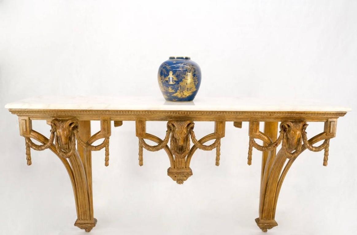 Hanging Fine Carved Antique Gold Gilt Base Marble Top Console Table Credenza