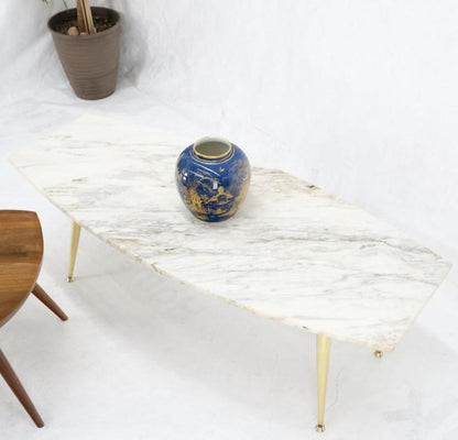 Boat Shape Marble Top Tapered Cone Shape Brass Legs Coffee Table Mint