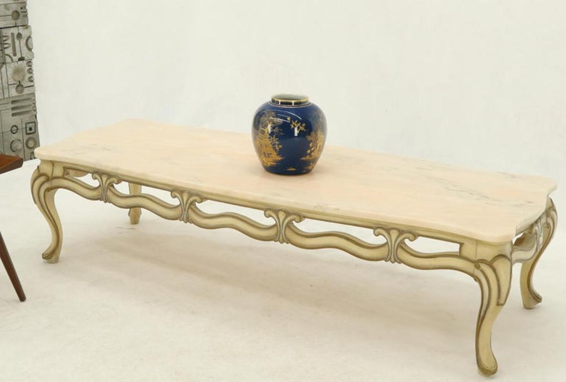 Marble to Pierced Carving Country French Provincial Coffee Table Cabriole Legs