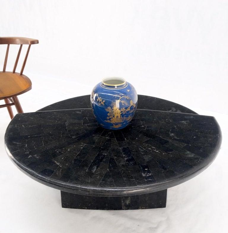 Swivel Adjustable Round Top Black Tessellated Marble Coffee Table MINT!