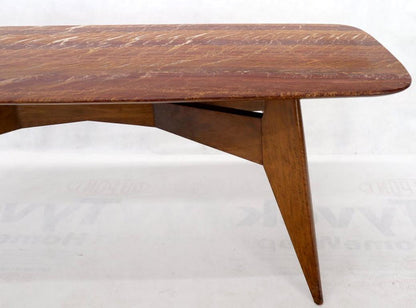 Rouge Boat Shape Marble Top Dining Table on Compass Shape Solid Walnut Legs