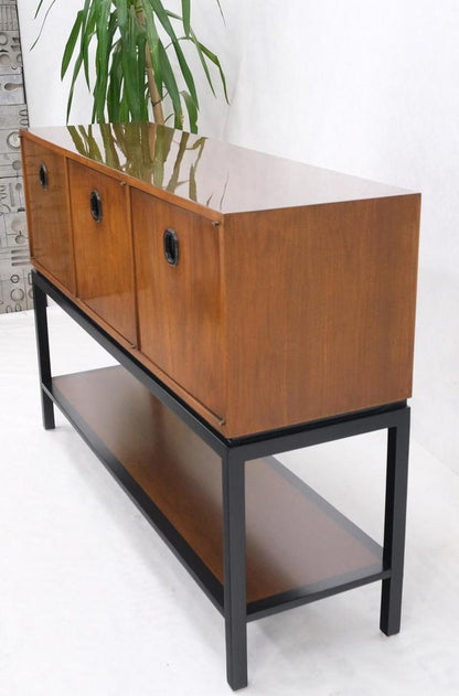 Ebonized Base Walnut Three Doors Mid-Century Modern Credenza Console Cabinet