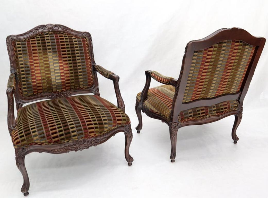 Pair of Wide Carved French Provincial Style Lounge Living Room Fireside Chairs