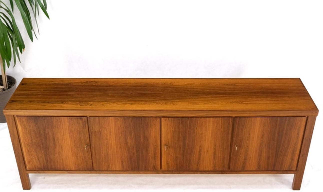 Long Rosewood Danish Mid-Century Modern 4 Doors Drawers Credenza Finished Back