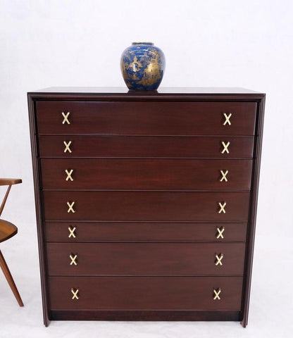 Paul Frankl for Johnson Brass X Pulls High Chest of Drawers Dresser Cabinet