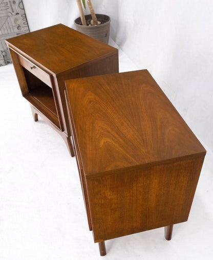 Pair Walnut One Drawer Mid-Century Modern End Tables Night Stands Mint!