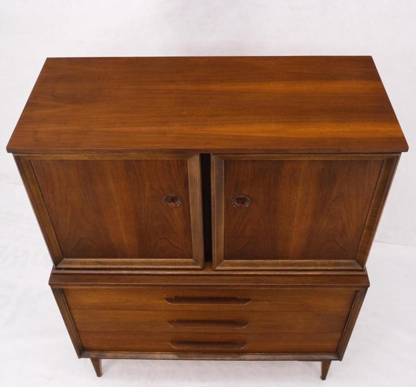 Light Medium Walnut Gentleman's High Chest Dresser Cabinet Mid-Century Modern