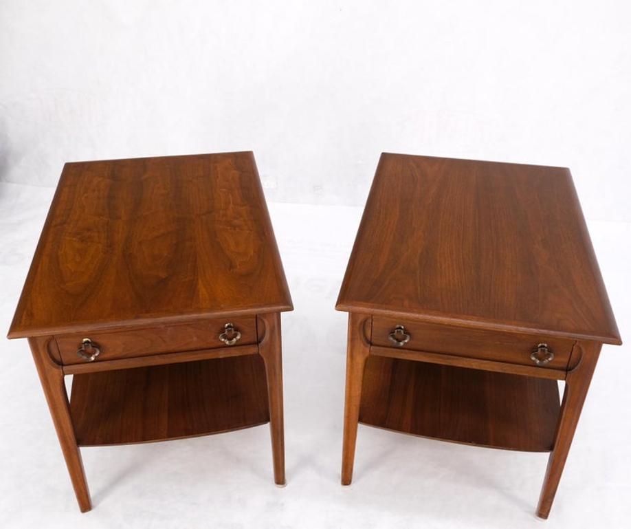 Pair of Walnut One Drawer Bottom Shelf Rectangle End Tables Mint Condition