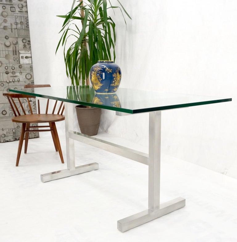 Square Stainless Profile Base Glass Top Dining Writing Work Station Table