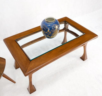 Art Nouveau Solid Carved Teak Unusual Rectangle Coffee Table Thick Glass Top