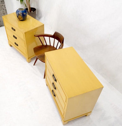 Pair Davis Mid-Century Modern Lemon Yellow Drop Pulls 3 Drawers Bachelor Chests