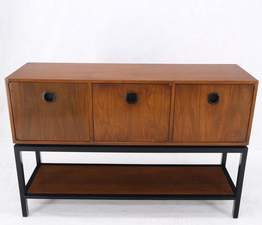 Ebonized Base Walnut Three Doors Mid-Century Modern Credenza Console Cabinet