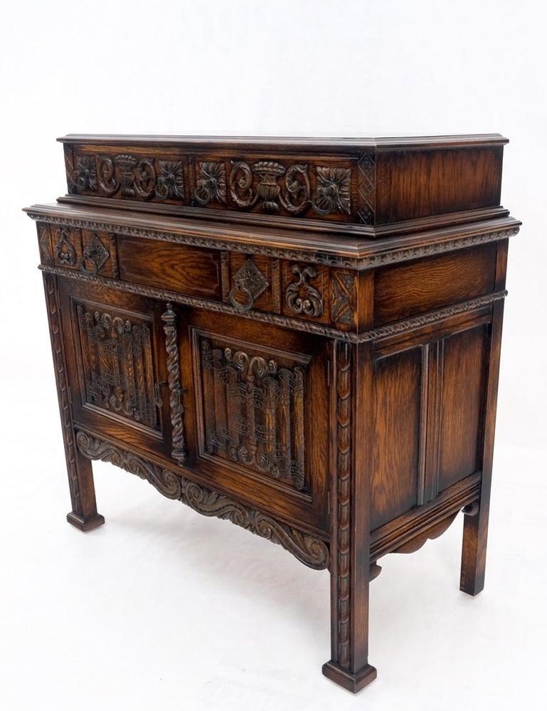 Jacobean Carved Oak Server Buffet 2 Doors 3 Drawers Commode Cabinet Mint!