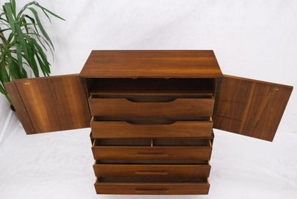 Light Medium Walnut Gentleman's High Chest Dresser Cabinet Mid-Century Modern