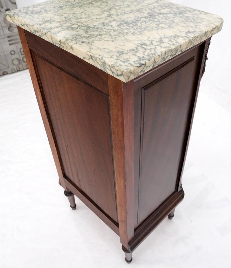 Tall Narrow Walnut Marble Top Night Stands End Table Cabinet Porcelain Insert