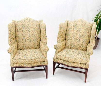 Pair of Deep Profile Antique Wing Arm Chairs Mahogany Legs Federal Style