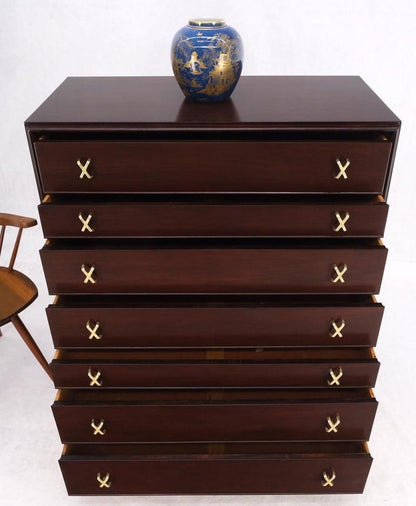 Paul Frankl for Johnson Brass X Pulls High Chest of Drawers Dresser Cabinet