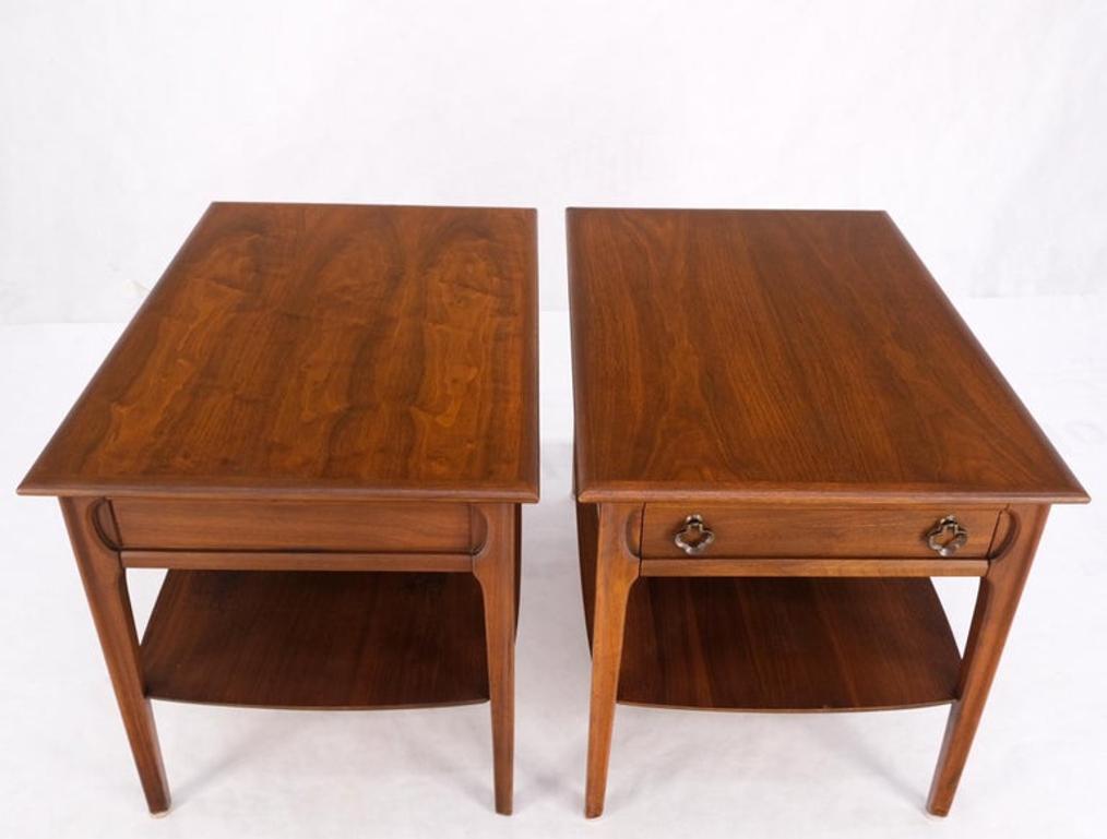 Pair of Walnut One Drawer Bottom Shelf Rectangle End Tables Mint Condition