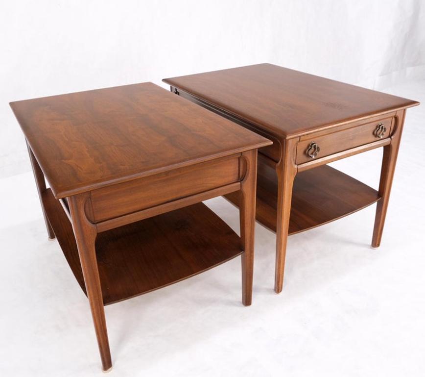 Pair of Walnut One Drawer Bottom Shelf Rectangle End Tables Mint Condition