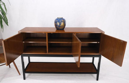 Ebonized Base Walnut Three Doors Mid-Century Modern Credenza Console Cabinet