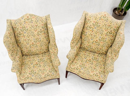 Pair of Deep Profile Antique Wing Arm Chairs Mahogany Legs Federal Style