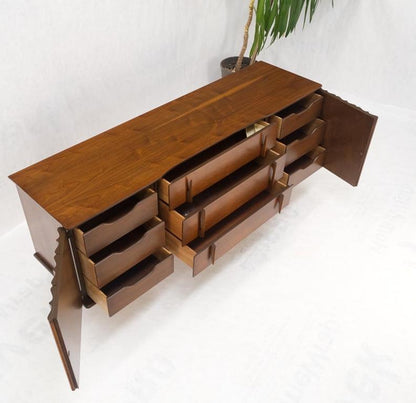 Mid-Century Modern Walnut 2 Door 3 Drawers Sculptural Dresser Credenza Mint!