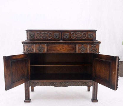 Jacobean Carved Oak Server Buffet 2 Doors 3 Drawers Commode Cabinet Mint!