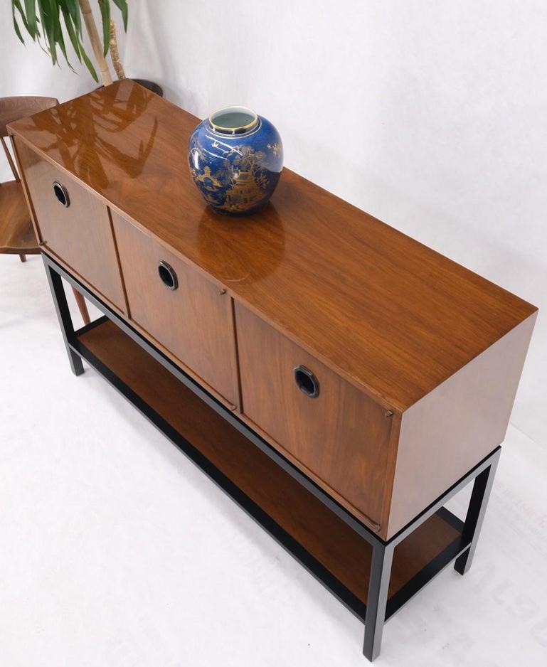 Ebonized Base Walnut Three Doors Mid-Century Modern Credenza Console Cabinet