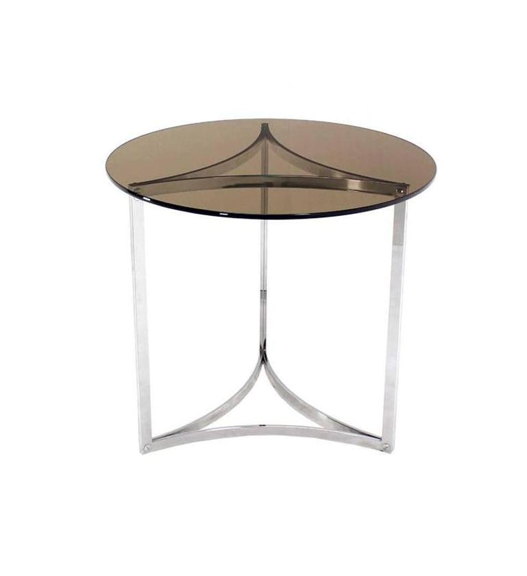 Triangular Bent Chrome Ribbon Base Smoked Glass Top Side End Table