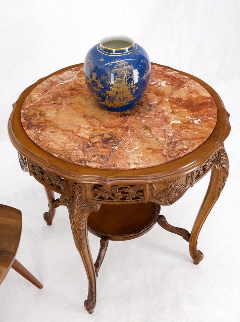 Carved Walnut Rouge Marble Top Lamp Side Occasional Table Stand Pedestal