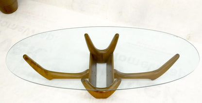 Oval Glass Top Sculptural Base Mid-Century Modern Coffee Table