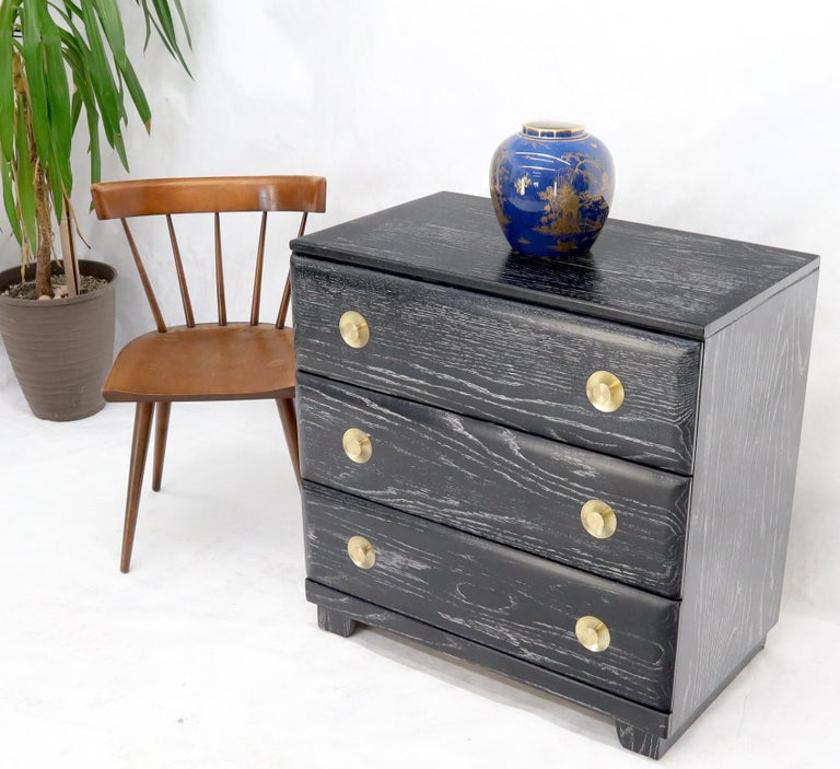 Pair of Cerused Limed Oak Three-Drawer Bachelor Chests with Round Brass