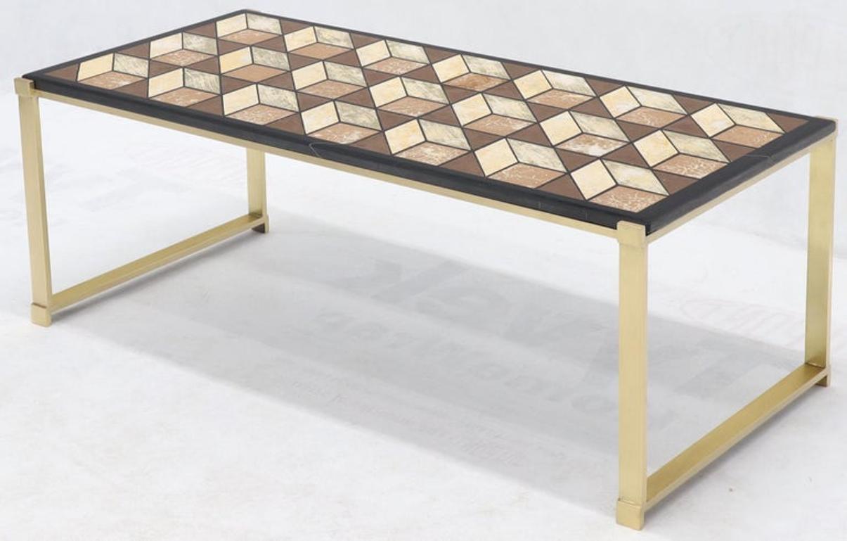 Mosaic Marble-Top Solid Brass Bracket Legs Coffee Table