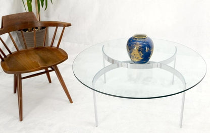 Round Glass Top Crome Interlocking Half Circle Shape Figures Base Coffee Table