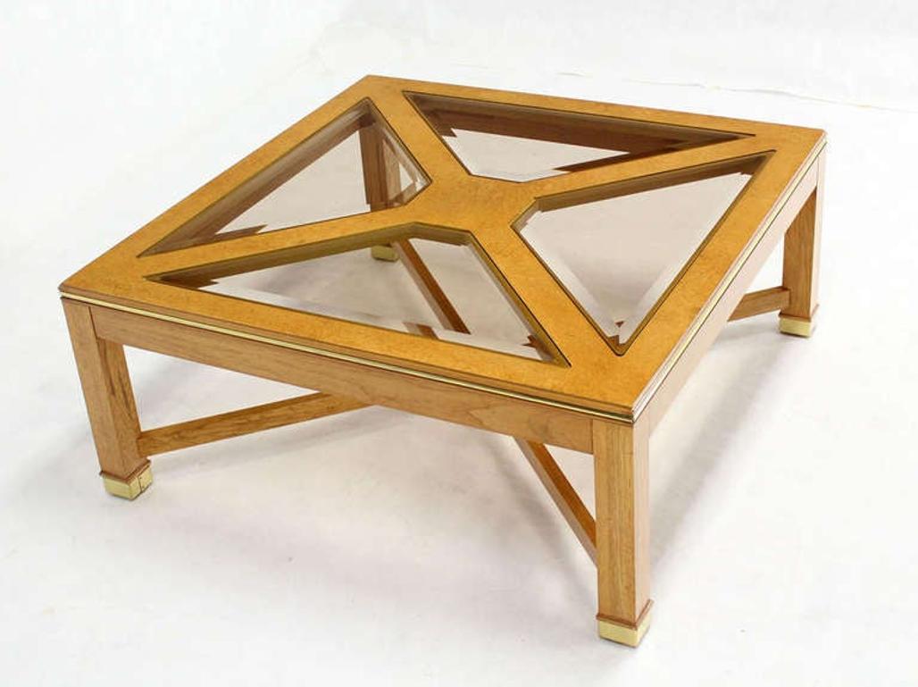 Contemporary Bird's-Eye Maple with a Square Glass Top Coffee Table