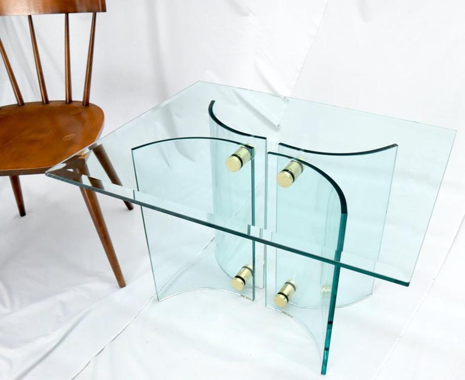 Curved Glass Base Brass Stretchers Glass Top Side Console Table