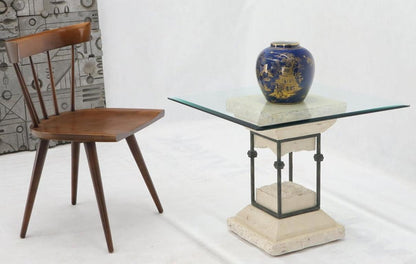 Single Suspended Pedestal Base Square Glass Top Side Table