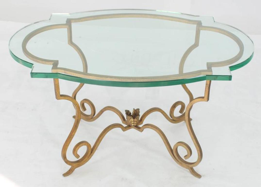 Forged Gold Gilt Iron Base Figural Glass Oval Side Occasional Table