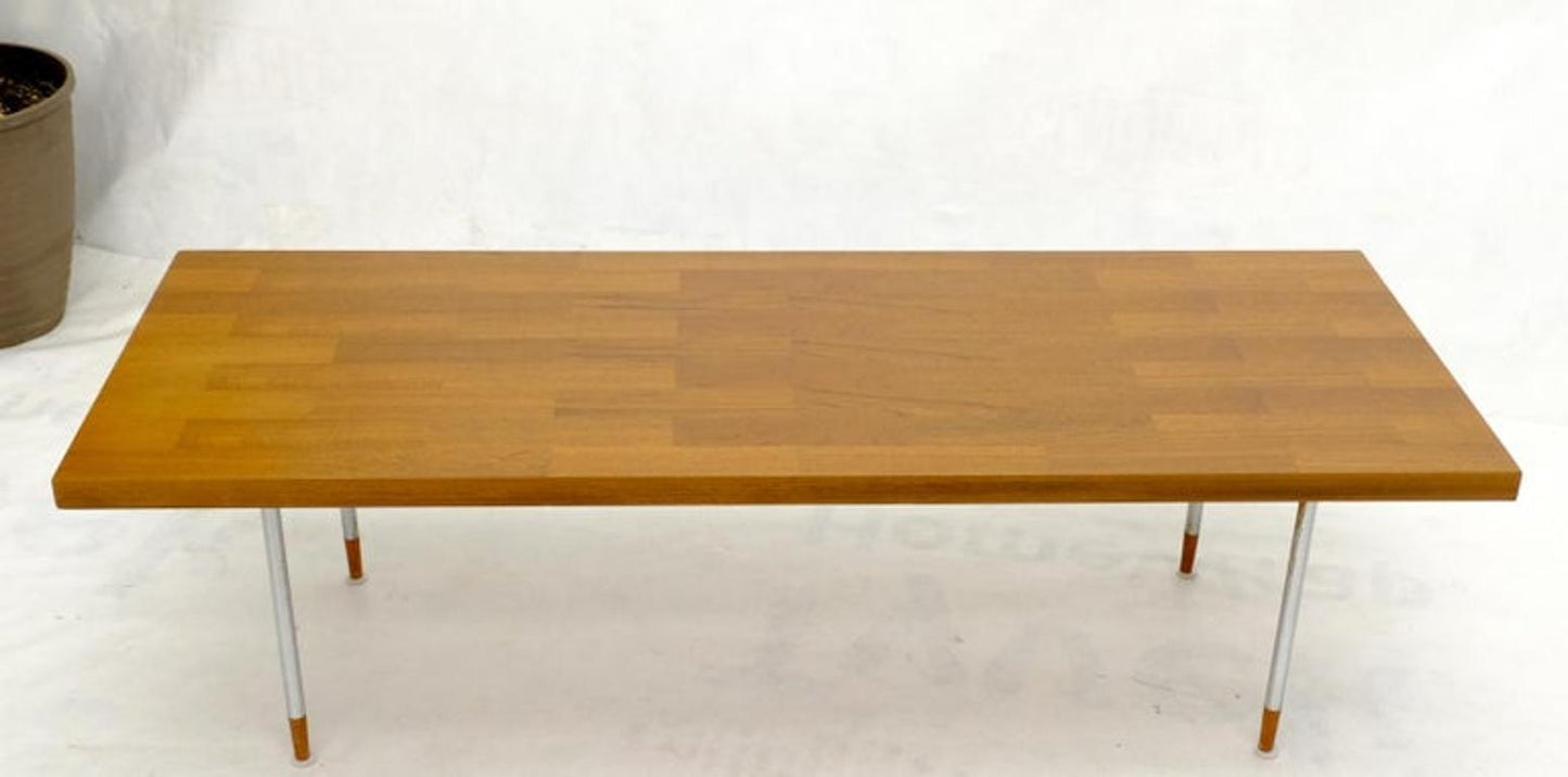 Danish Mid-Century Modern Rectangle Coffee Table on Chrome Cylinder Legs