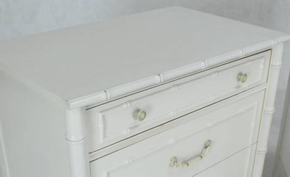 Pair of White Lacquer Faux Bamboo Large Nightstands Three-Drawer Bachelor Chests