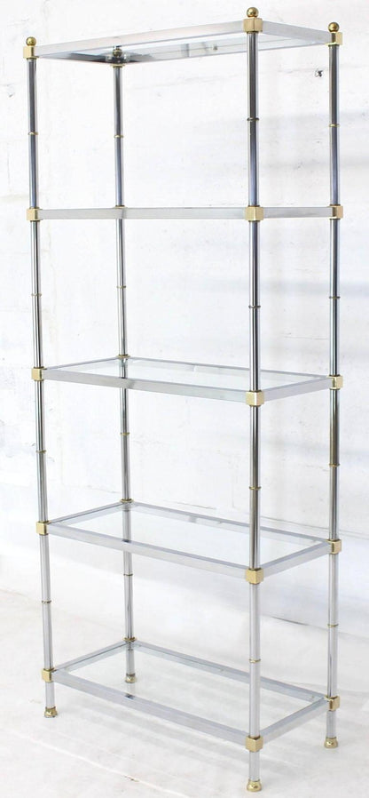 Brass Chrome Glass Tall Etagere